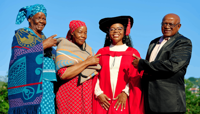 Dr Seipati Mokhosi with her aunt, Ms Berenice Monokoane, mother, Mrs Adel Mokhosi, and father, Mr Daniel Mokhosi.