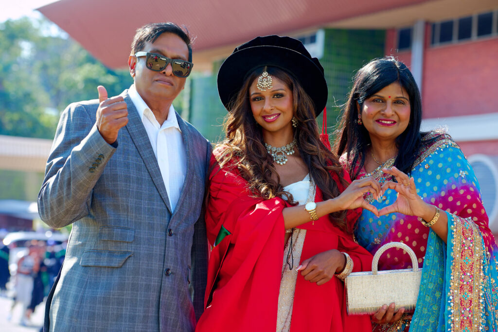 Dr Myuri Parusnath with proud parents, Mr Sanjay Parusnath and Ms Cheryl Parusnath.