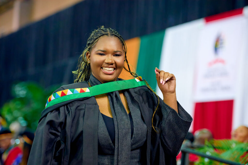 UKZN’s youngest graduate, Ms Nqobile Khoza, who earned a Bachelor of Science in Geological Sciences.