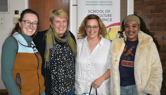 From left: Ms Scarlett Stromer, Professor Colleen Downs, Ms Mary Dagg and Ms Simangele Myeni at the screening of The Woman Who Loves Giraffes.
